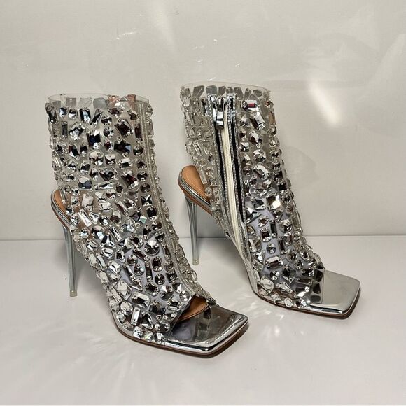 Cattleyas Silver Rhinestone Heel Booties - Picture 3 of 7